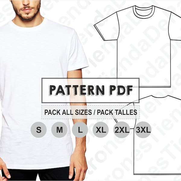 PATTERN T-shirt homme, patron de couture, imprimable numérique, patron PDF, Pack toutes tailles S à 3XL. Téléchargement immédiat