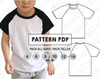 PATTERN T-shirt Raglan Kids, T-shirt for Children, Sewing Pattern, Digital, Pattern PDF, Pack Size 4 - 14 . Instant Download