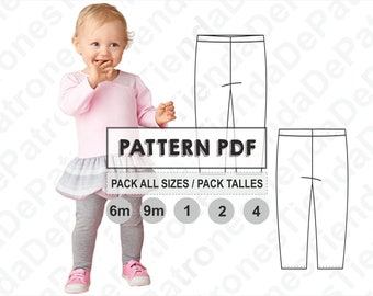 PATTERN Leggings for Babies, Leggings for Baby, Sewing Pattern, Digital, Pattern PDF, Pack All Sizes 6m/9m/1/2/4 years, Instant Download