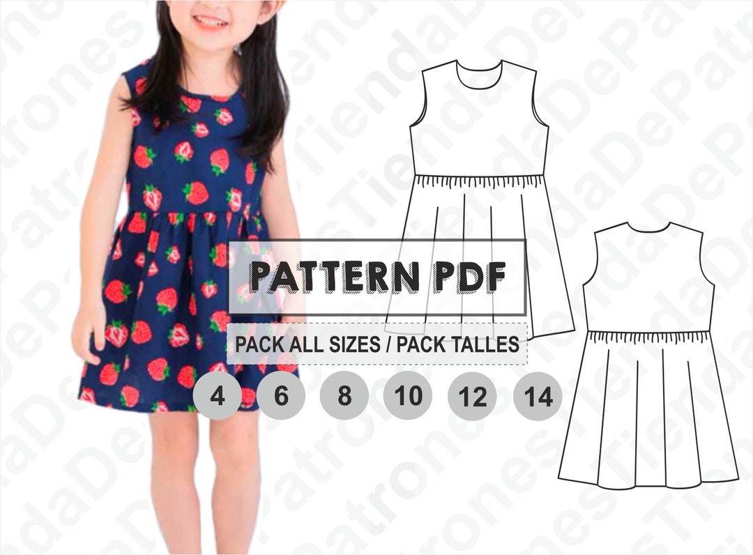 PATRON Vestido Nenas, Patrón de costura, Digital Imprimible, Patron PDF,  Pack todos los talles al Descarga Inmediata México