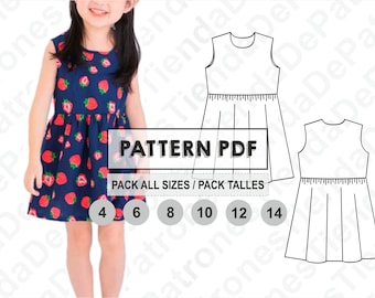 PATTERN Dress for Girls, Sewing Pattern, Digital, Pattern PDF, Pack Size 4 - 14, Instant Download