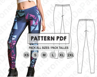 PATTERN Women's Leggings, Patron de couture, Imprimable numériquement, Patron en PDF, Pack toutes les tailles XS à 2XL. Envoi gratuit