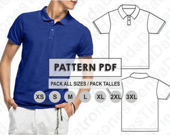 PATTERN Men's Polo Shirt, Sewing Pattern, Digital Print, PDF Pattern, Pack toutes les tailles XS à 3XL. Téléchargement immédiat