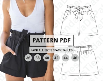 PATTERN Short Pants for Womens, Women's Shorts, Sewing Pattern, Digital, Pattern PDF, Pack Size 36 - 46, Instant Download