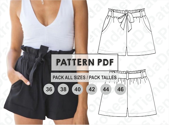 PATTERN Short Pants for Womens, Women&#39;s Shorts, Sewing Pattern, Digital, Pattern PDF, Pack Size 36 - 46, Instant Download