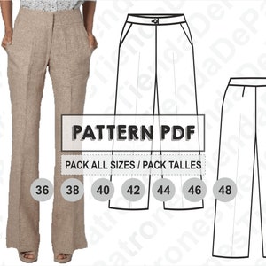 PATTERN Women's Basic Pants, Sewing Pattern, Digital, Pattern PDF, Pack Size 36 - 48, Instant Download