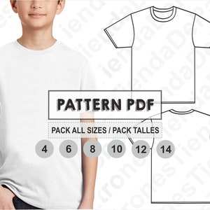 PATTERN T-shirt Kids, T-shirt for Children, Sewing Pattern, Digital, Pattern PDF, Pack Size 4 - 14 . Instant Download