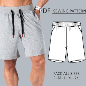 Patron de short pour homme, patron de couture, modèle numérique à imprimer, patron PDF, lot de toutes les tailles du S au 2XL. Téléchargement instantané.