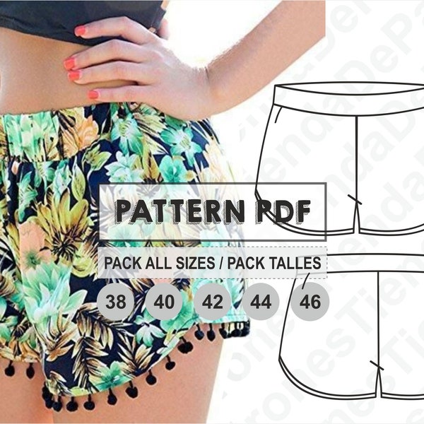 PATTERN Short Pants for Womens, Women's Shorts, Sewing Pattern, Digital, Pattern PDF, Pack Size 38 - 46, Instant Download