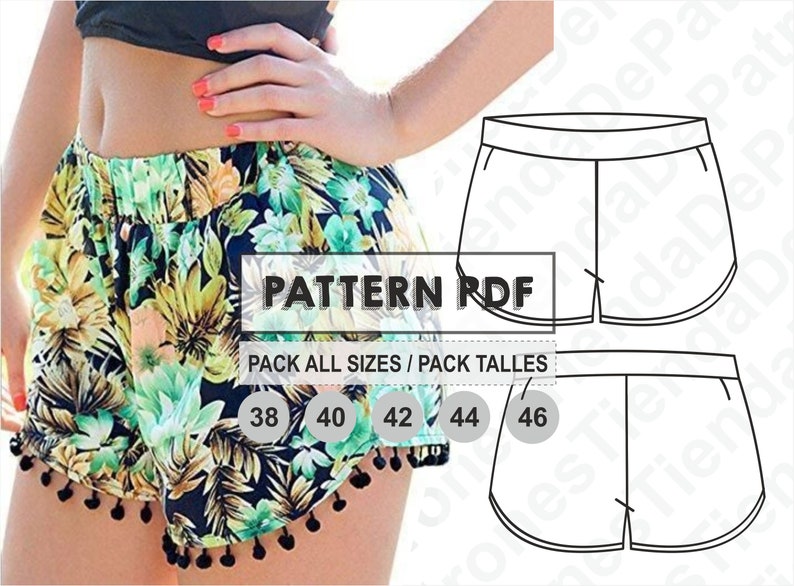 PATTERN Short Pants for Womens, Women's Shorts, Sewing Pattern, Digital, Pattern PDF, Pack Size 38 - 46, Instant Download 