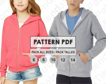 MUSTER Känguru-Jacke für Kinder, Schnittmuster, druckbares digitales Muster, PDF-Muster, Packung alle Größen 6 bis 14. Sofortiger Download
