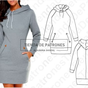 PATTERN Women's Long Hoodie Dress, Sewing Pattern, Digital, Pattern PDF, Pack Size XS 2XL, Instant Download image 2