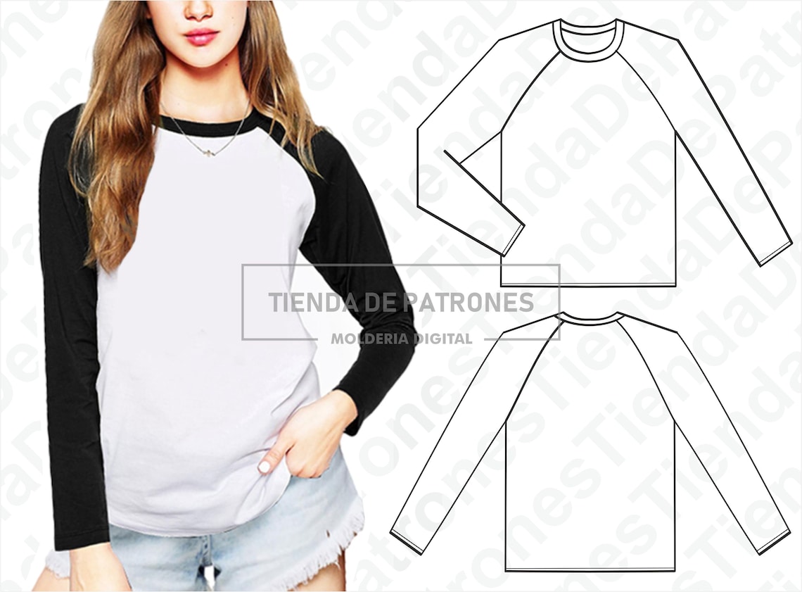 PATTERN TShirt Women Long Sleeve Raglan Women's Etsy