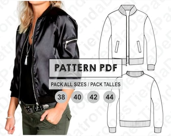 PATTERN Bomber Jacket for Womens, Women's Jacket, Sewing Pattern, Digital, Pattern PDF, Pack Size 38 - 44, Instant Download