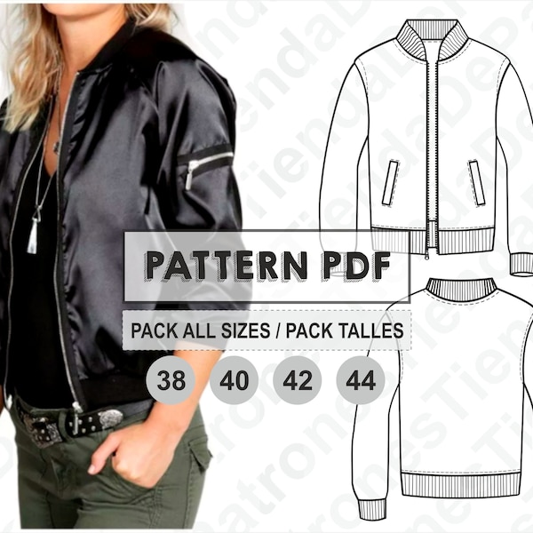 PATRON Bomber Jacket Mujer, Patrón de costura, Digital Imprimible, Patron en PDF, Pack todos los talles 38 al 44. Envío Gratis.