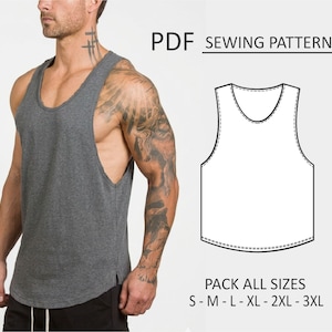 PATRON Musculosa Hombre, Patrón de costura, Digital Imprimible, Patron PDF, Pack todos los talles S al 3XL. Descarga Inmediata