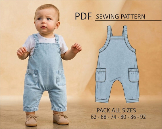 PATRON Body Enterito Bebe, Jardinero Bebe, Patrón de costura, Digital Imprimible, Patron PDF, Pack talles 3/6/12/18/24m, Descarga Inmediata