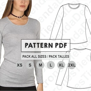 PATTERN Shirt Women Long Sleeve, Women's T-Shirts, Sewing Pattern, Digital, Pattern PDF, Pack Size XS - 2XL, Instant Download