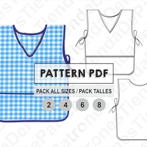 MUSTER Pintorcito Garden Lätzchen, Schnittmuster, druckbares digitales, PDF-Muster, Pack alle Größen 2 bis 8. Sofortiger Download