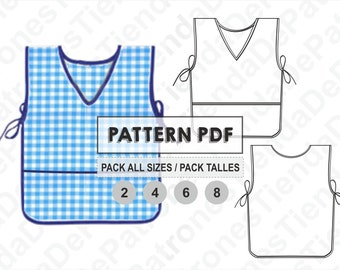 PATTERN Smock School Kids, Baby School Apron, Kindergarten, Sewing Pattern, Digital, Pattern PDF, Pack All Sizes 2 - 8, Instant Download