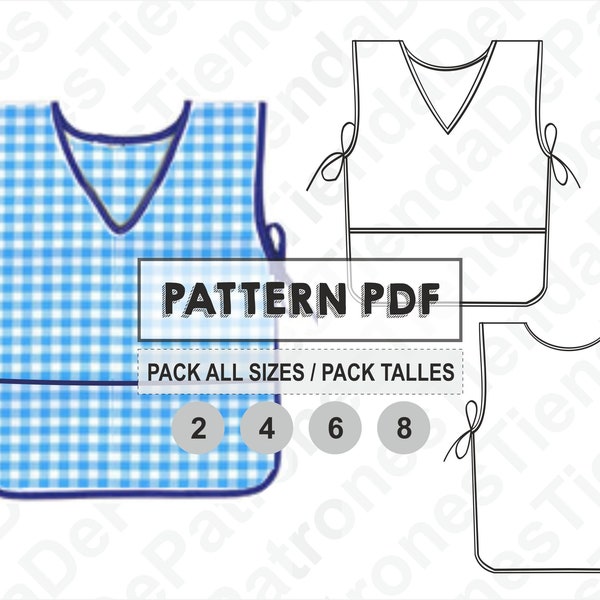 PATTERN Smock School Kids, Baby School Apron, Kindergarten, Sewing Pattern, Digital, Pattern PDF, Pack All Sizes 2 - 8, Instant Download