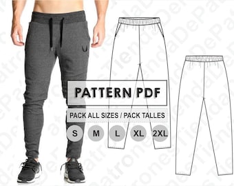 PATTERN Skinny Jogging Pant for Men, Sewing Pattern, Digital, Pattern PDF, Pack Size S - 2XL, Instant Download