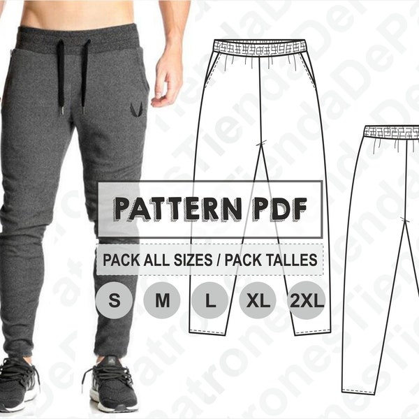 PATTERN Skinny Jogging Pant for Men, Sewing Pattern, Digital, Pattern PDF, Pack Size S - 2XL, Instant Download