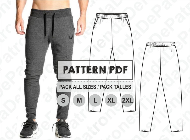 PATTERN Skinny Jogging Pant for Men, Sewing Pattern, Digital, Pattern PDF, Pack Size S 2XL, Instant Download image 1