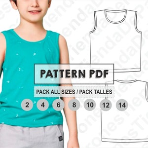 PATTERN Tank Top for Kids, Tank Top for Children, Sewing Pattern, Digital, Pattern PDF, Pack Size 2 - 14, Instant Download