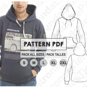 PATTERN Basic Hoodie for Men, Sewing Pattern, Digital, Pattern PDF, Pack Size S - 2XL, Instant Download
