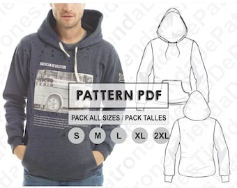 PATTERN Basic Hoodie for Men, Sewing Pattern, Digital, Pattern PDF, Pack Size S - 2XL, Instant Download