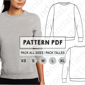 PATTERN Basic Sweatshirt for Women, Sewing Pattern, Digital, Pattern PDF, Pack Size XS - Xl, Instant Download