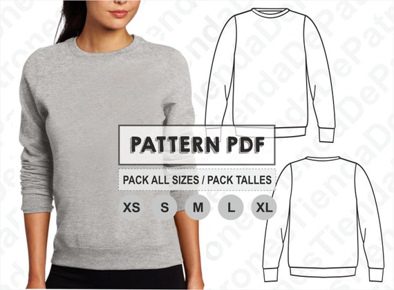 PATTERN Basic Sweatshirt for Women, Sewing Pattern, Digital, Pattern PDF,  Pack Size XS Xl, Instant Download 