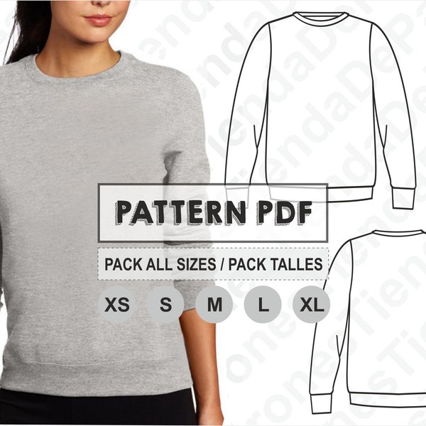 PATTERN Basic Sweatshirt for Women, Sewing Pattern, Digital, Pattern PDF, Pack Size XS - Xl, Instant Download