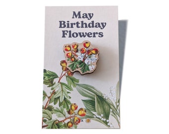 May Birthday Flowers Wooden Pin | Happy Birthday Gift