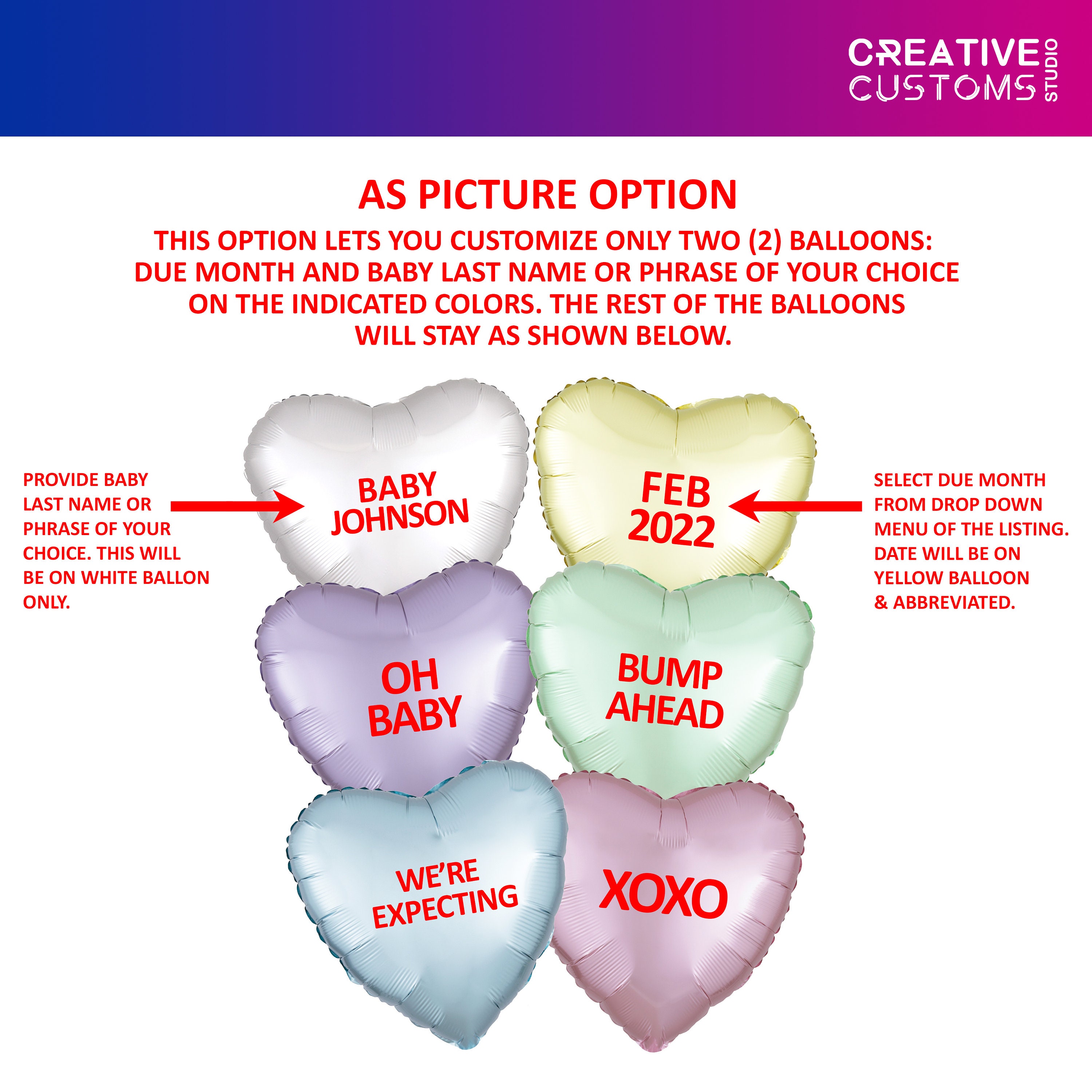 Baby Announcement Balloons Satin Finish Candy Heart Balloons Etsy