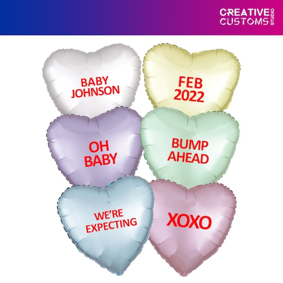 Baby Announcement Balloons Satin Finish Candy Heart Balloons Etsy