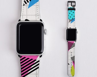 メンフィススタイル Apple Watch バンド：80年代レトロ ヴィーガンレザーストラップ
