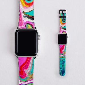 Marble Ink Apple Watch Band: Pink Teal Swirl, Vegan Leather