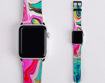 Marble Ink Apple Watch Band: Pink Teal Swirl, Vegan Leather