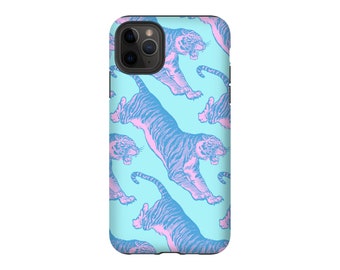 Tiger Phone Case for iPhone, Samsung Galaxy, Google Pixel, LG, Wild Cat Lover, Retro 80s Pop Art, Pink Blue