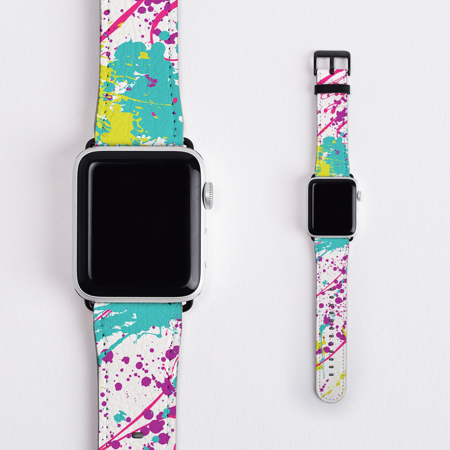【値下げ】 Paint Splatter White Watch Band, Watch Compatible Apple アイドル
