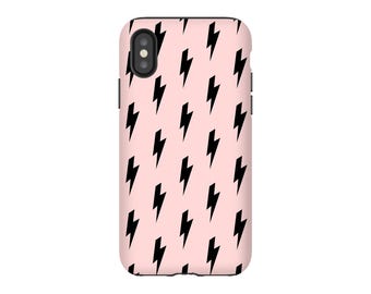 Lightning Bolt Phone Case: Black Thunderstorm, Blush Pink for iPhone, Samsung Galaxy