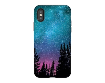 Starry Sky Phone Case: Forest Silhouette, Galaxy Design for iPhone, Samsung Galaxy