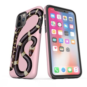 Custodia per telefono a forma di serpente: serpente dorato, custodia rosa cipria per iPhone, Samsung Galaxy immagine 2