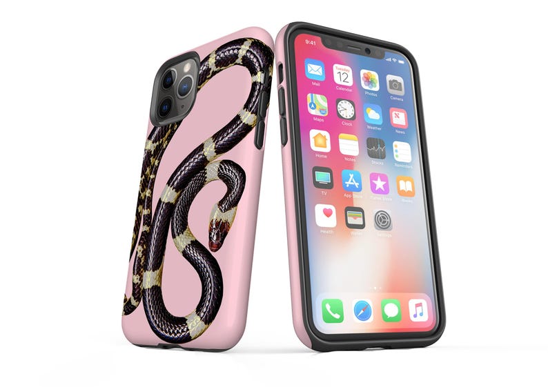 Custodia per telefono a forma di serpente: serpente dorato, custodia rosa cipria per iPhone, Samsung Galaxy immagine 2
