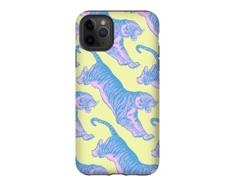 Tiger Phone Case for iPhone, Samsung Galaxy, Google Pixel, LG, Wild Cat Lover, Retro 80s Pop Art, Pink Blue Yellow