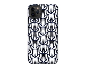 Japanese Wave Pattern Phone Case, Ocean Waves, Seigaiha Navy Blue iPhone X, Classic Design, Samsung Galaxy, Modern Graphic Phone Case