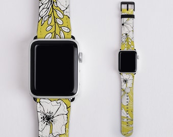 Floral Apple Watch Band: Botanical Print Vegan Leather Strap