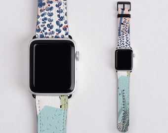 Abstract Floral Vegan Leather Apple Watch Band